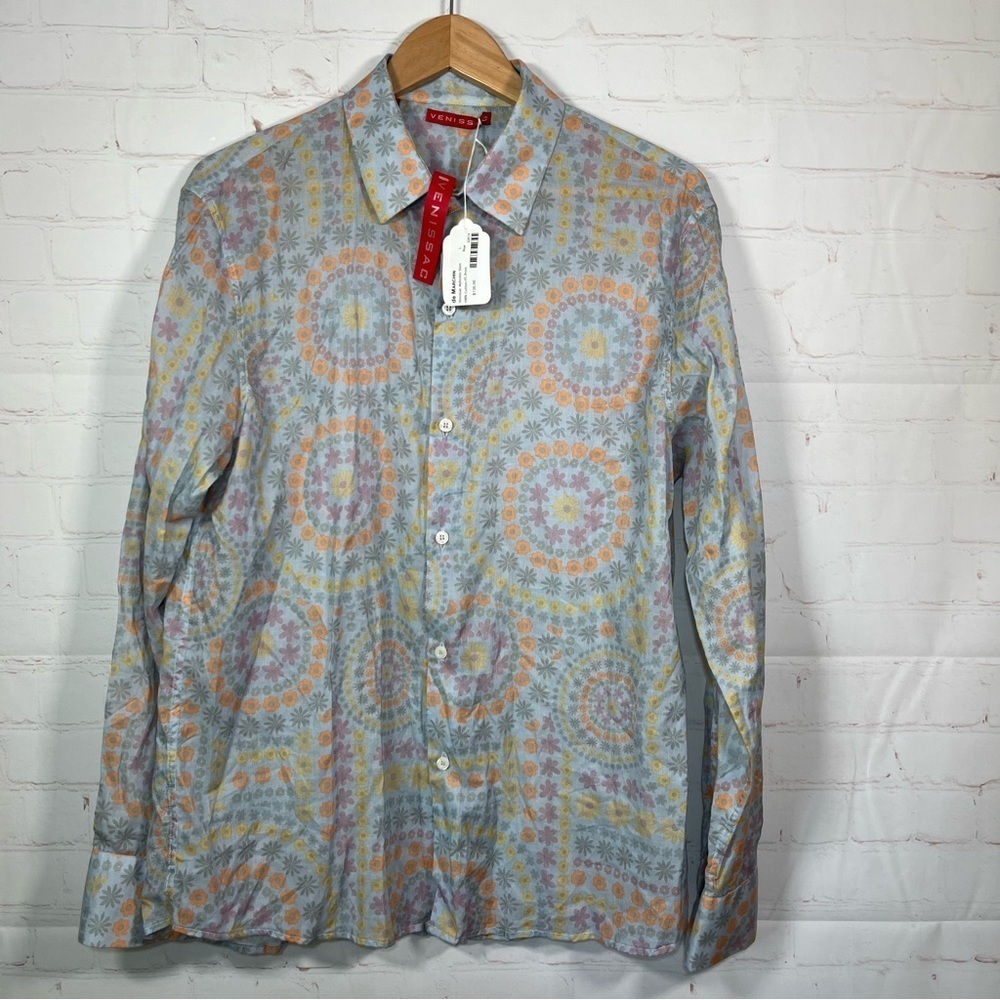 Venissac Devo Floral Colorful Long Sleeve Designer Shirt Mens Size Large New